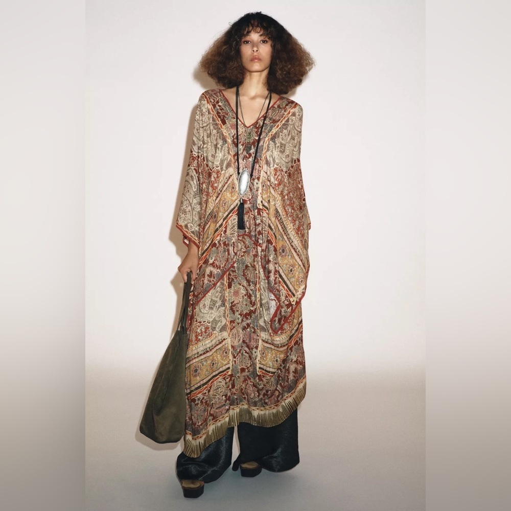Zara Bohemian Paisley Printed Maxi Kimono Dress